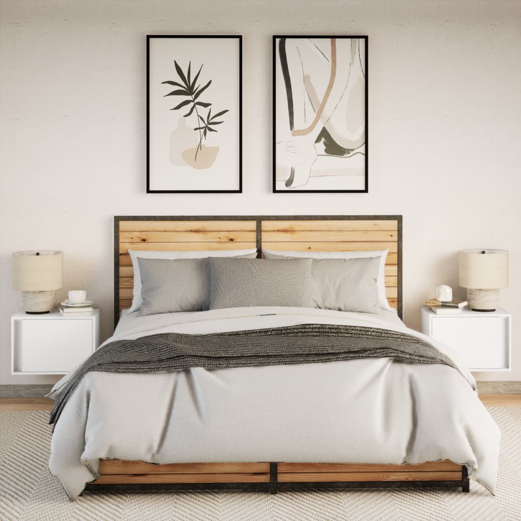 Κομοδίνα Επιτοίχια με Φώτα LED 2 τεμ. Λευκά - Pakobazaar