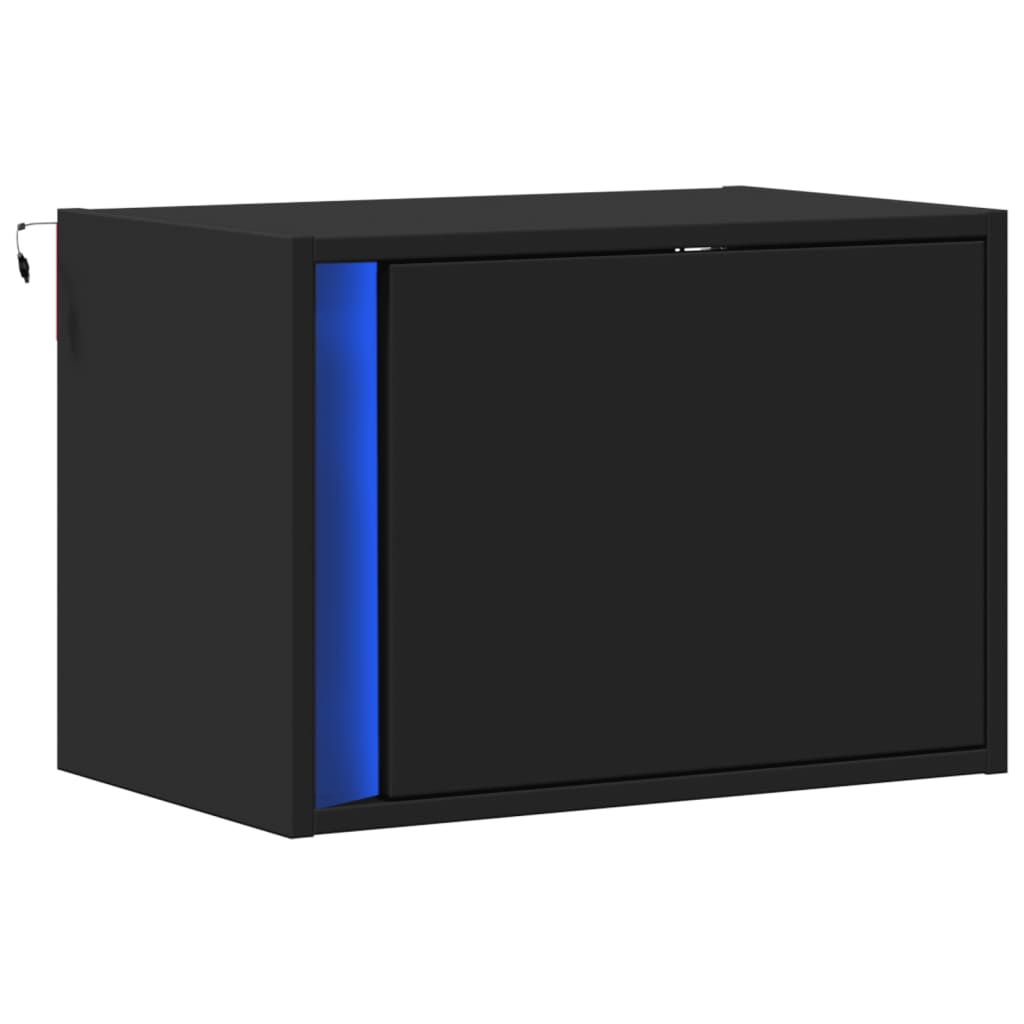 Κομοδίνο Επιτοίχιο με Φώτα LED Μαύρο - Pakobazaar