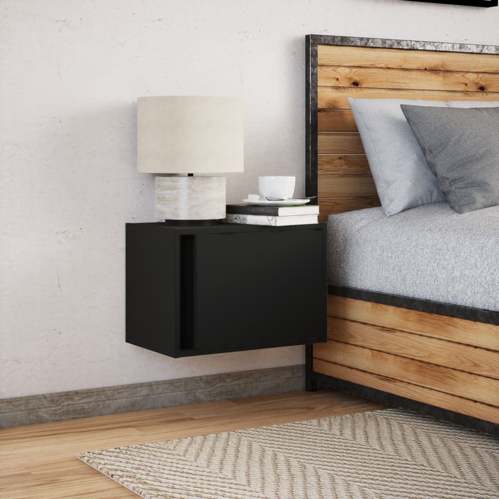 Κομοδίνο Επιτοίχιο με Φώτα LED Μαύρο - Pakobazaar