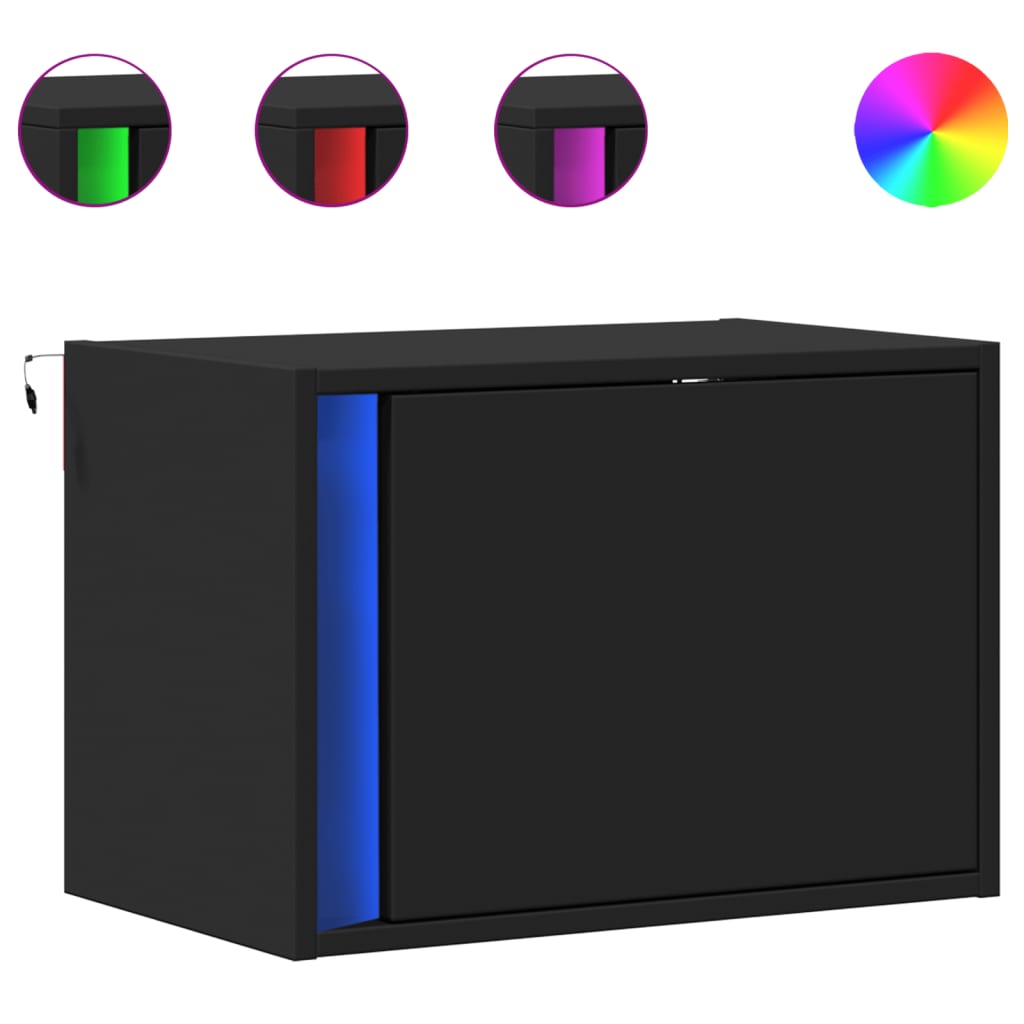 Κομοδίνα Επιτοίχια με Φώτα LED 2 τεμ. Μαύρα - Pakobazaar