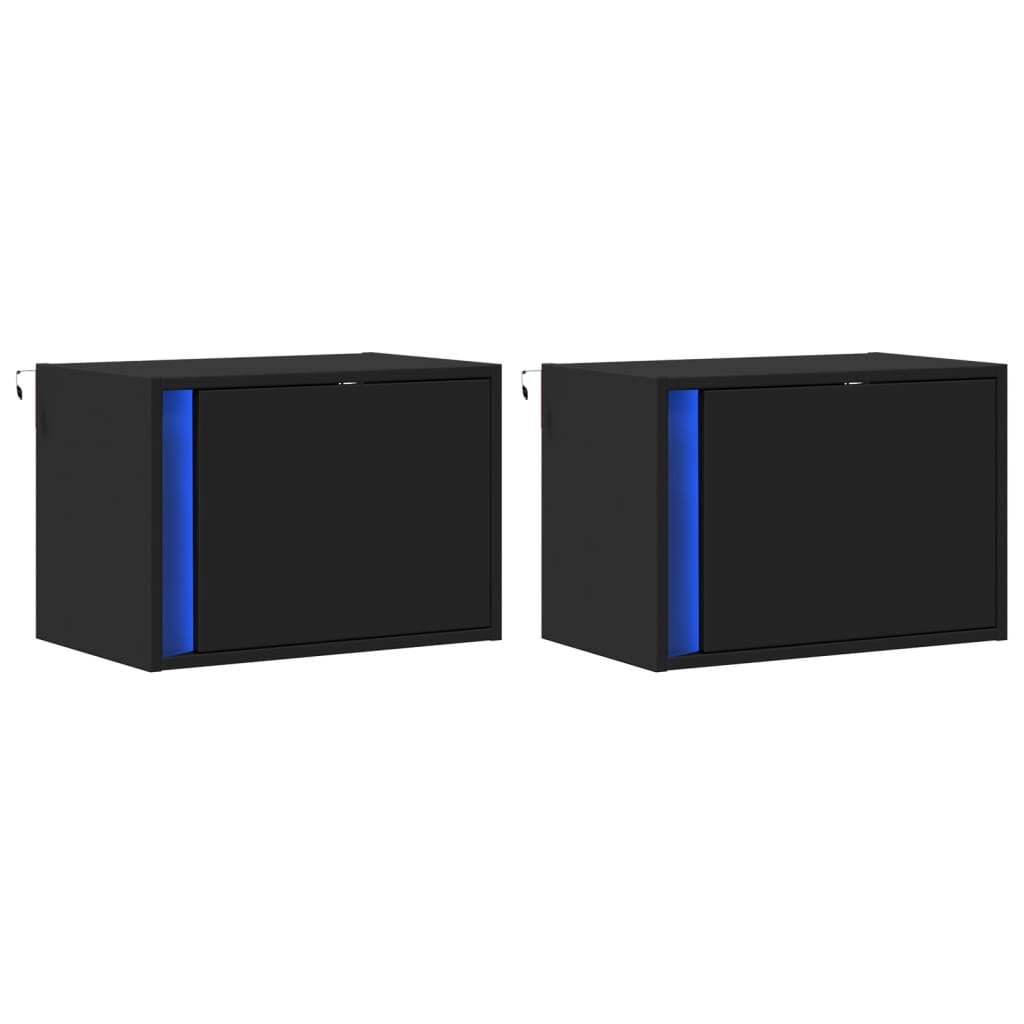 Κομοδίνα Επιτοίχια με Φώτα LED 2 τεμ. Μαύρα - Pakobazaar