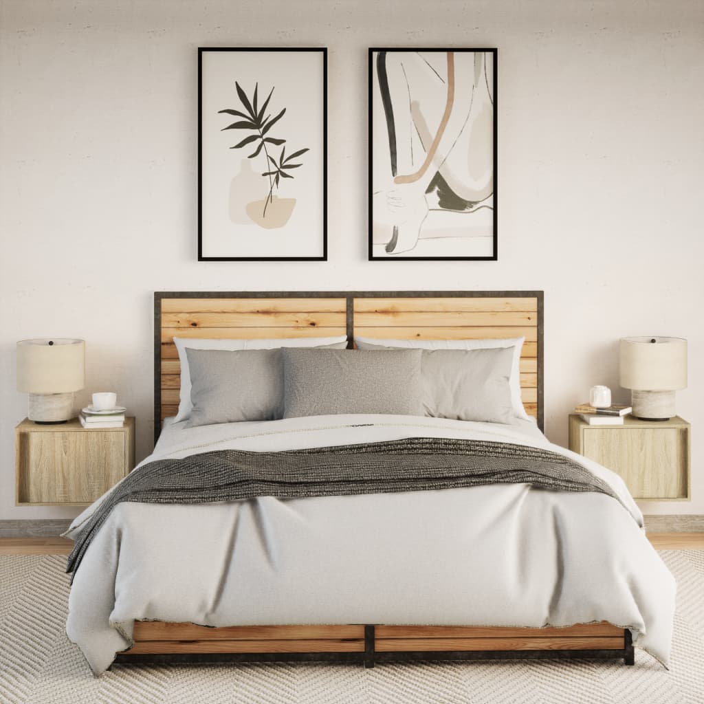 Κομοδίνα Επιτοίχια με Φώτα LED 2 τεμ. Sonoma Δρυς - Pakobazaar