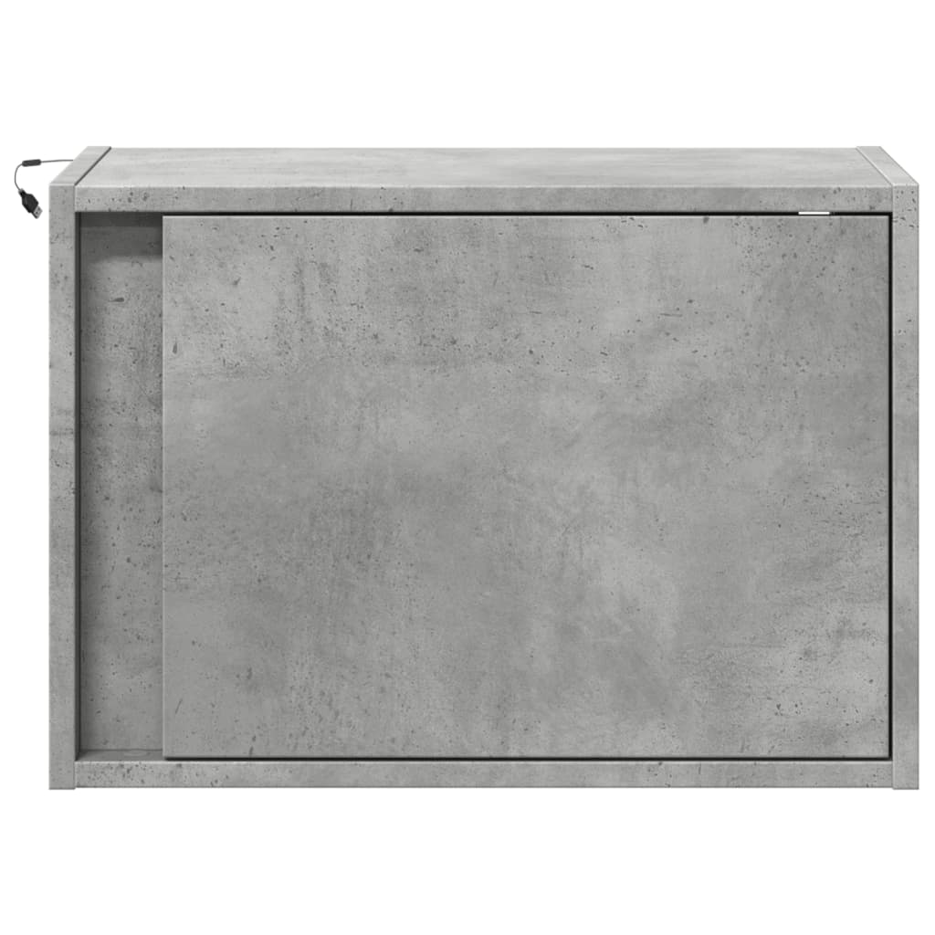 Κομοδίνα Επιτοίχια με Φώτα LED 2 τεμ. Γκρι Σκυροδέματος - Pakobazaar