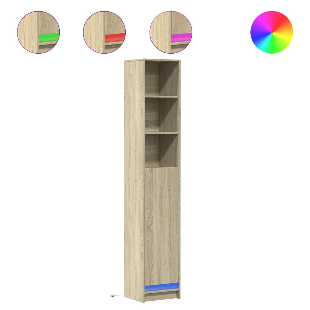 Ντουλάπι με Φώτα LED Sonoma Δρυς 36x32,5x200 εκ. Επεξ. Ξύλο - Pakobazaar