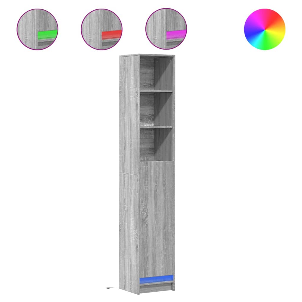 Ντουλάπι με Φώτα LED Γκρι Sonoma 36x32,5x200 εκ. Επεξ. Ξύλο