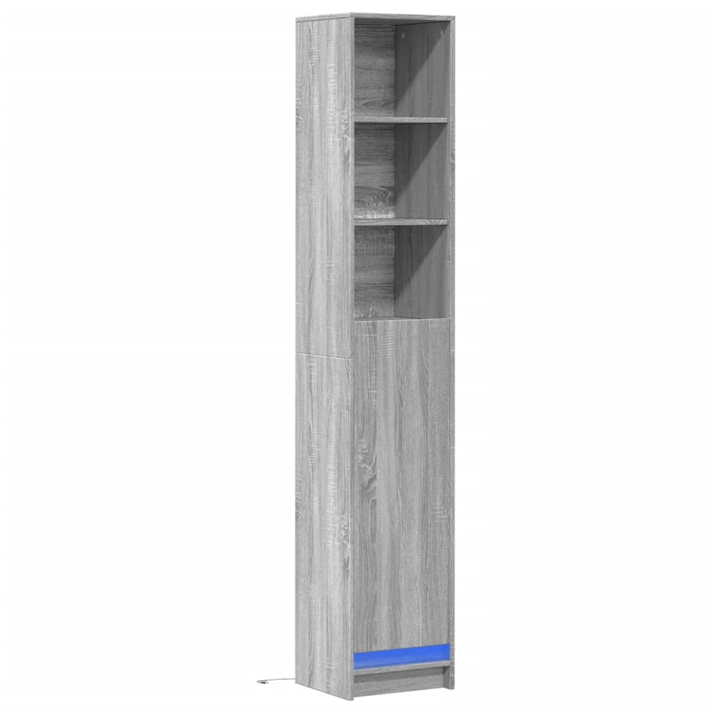 Ντουλάπι με Φώτα LED Γκρι Sonoma 36x32,5x200 εκ. Επεξ. Ξύλο