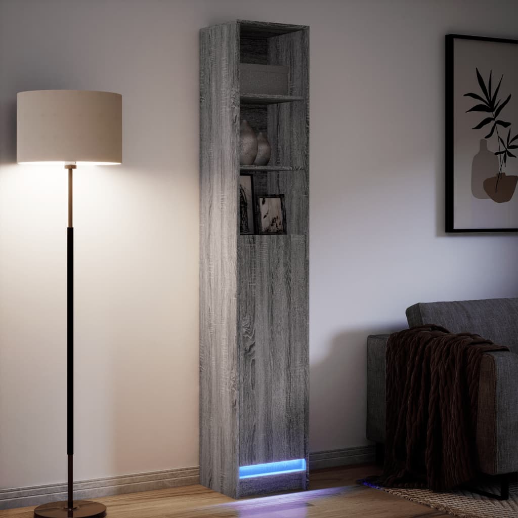 Ντουλάπι με Φώτα LED Γκρι Sonoma 36x32,5x200 εκ. Επεξ. Ξύλο