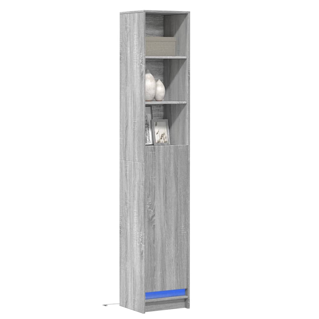 Ντουλάπι με Φώτα LED Γκρι Sonoma 36x32,5x200 εκ. Επεξ. Ξύλο
