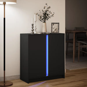 Ντουλάπι με Φώτα LED Μαύρη 77x34x85 εκ. Επεξεργασμένο Ξύλο