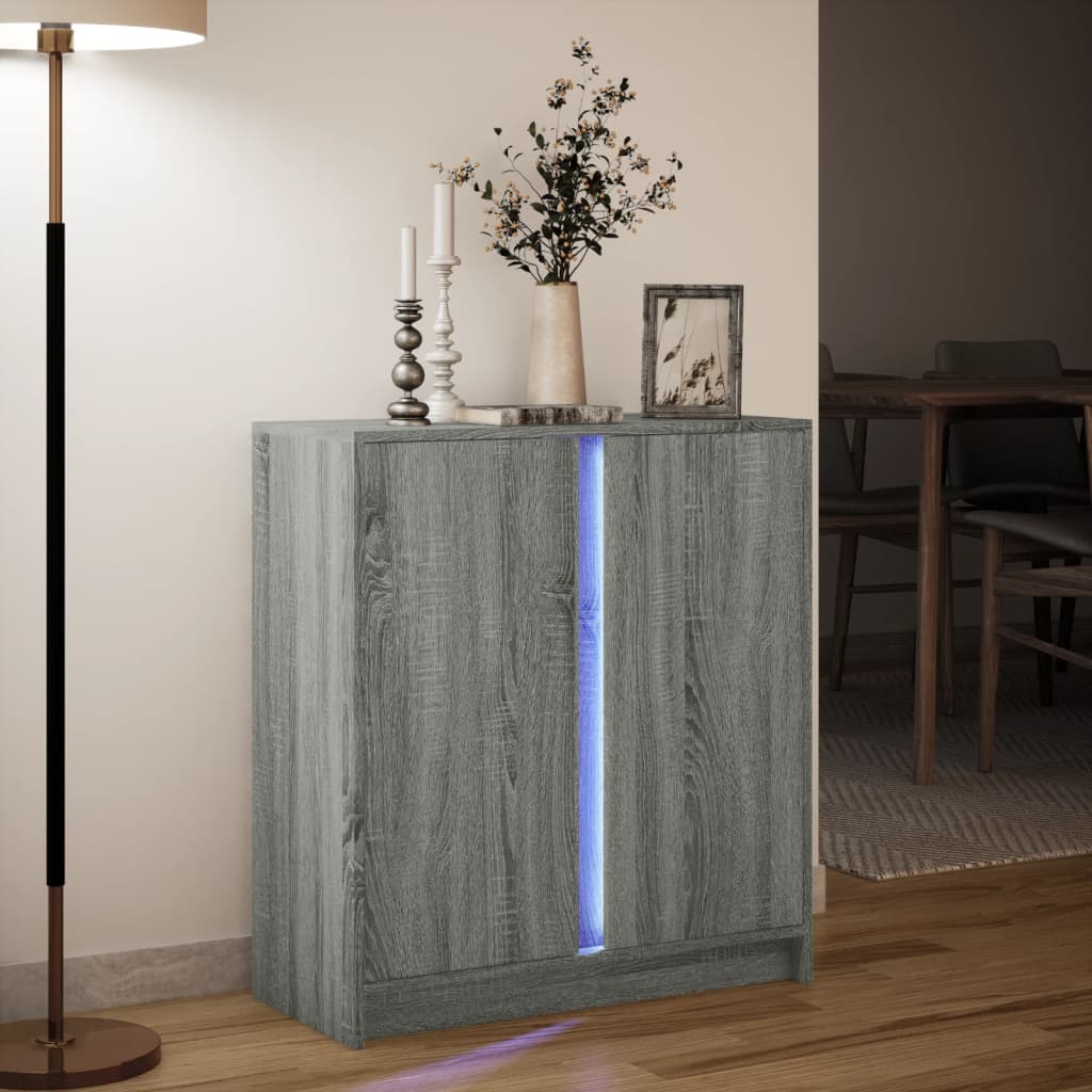Ντουλάπι με Φώτα LED Γκρι Sonoma 77x34x85εκ Επεξεργασμένο Ξύλο - Pakobazaar