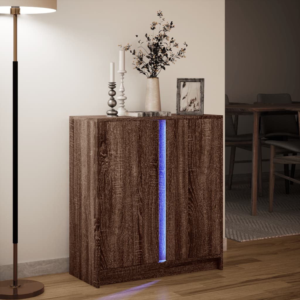 Ντουλάπι με Φώτα LED Καφέ Δρυς 77x34x85 εκ. Επεξεργασμένο Ξύλο