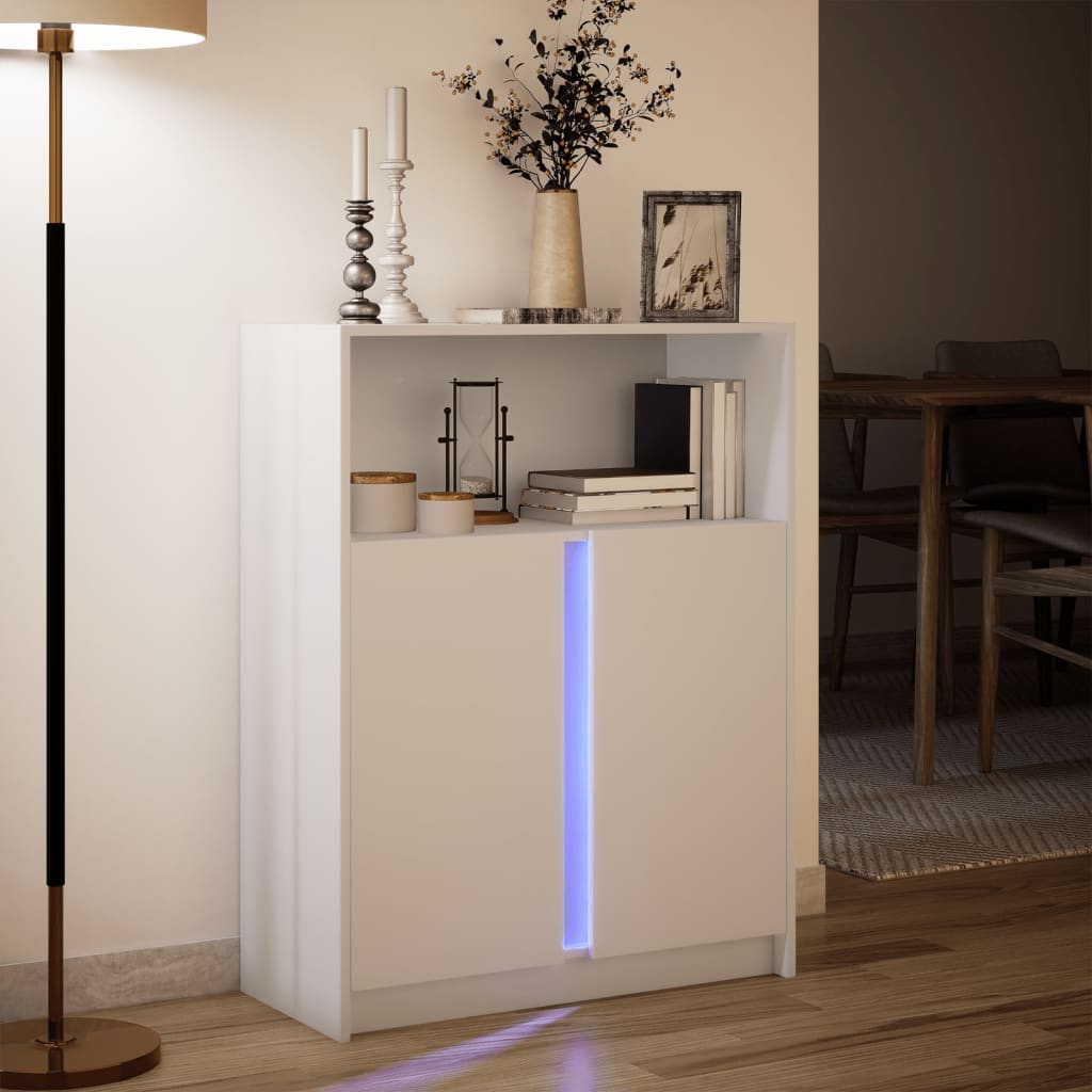 Μπουφές με Φώτα LED Λευκός 77x34x100 εκ. από Επεξεργασμένο Ξύλο - Pakobazaar