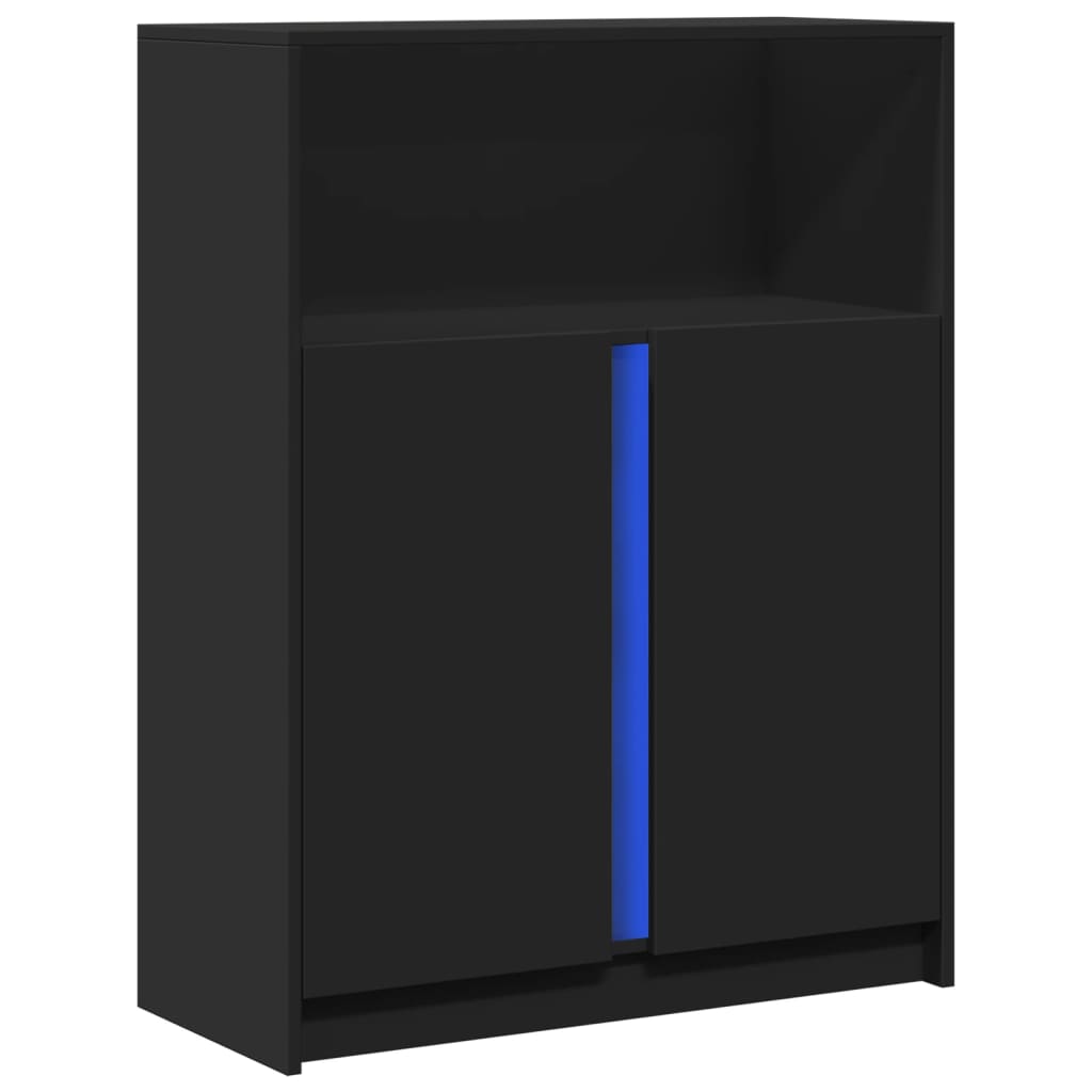 Ντουλάπι με Φώτα LED Μαύρη 77x34x100 εκ. Επεξεργασμένο Ξύλο