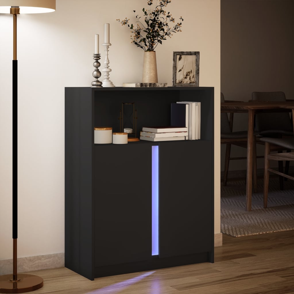 Ντουλάπι με Φώτα LED Μαύρη 77x34x100 εκ. Επεξεργασμένο Ξύλο