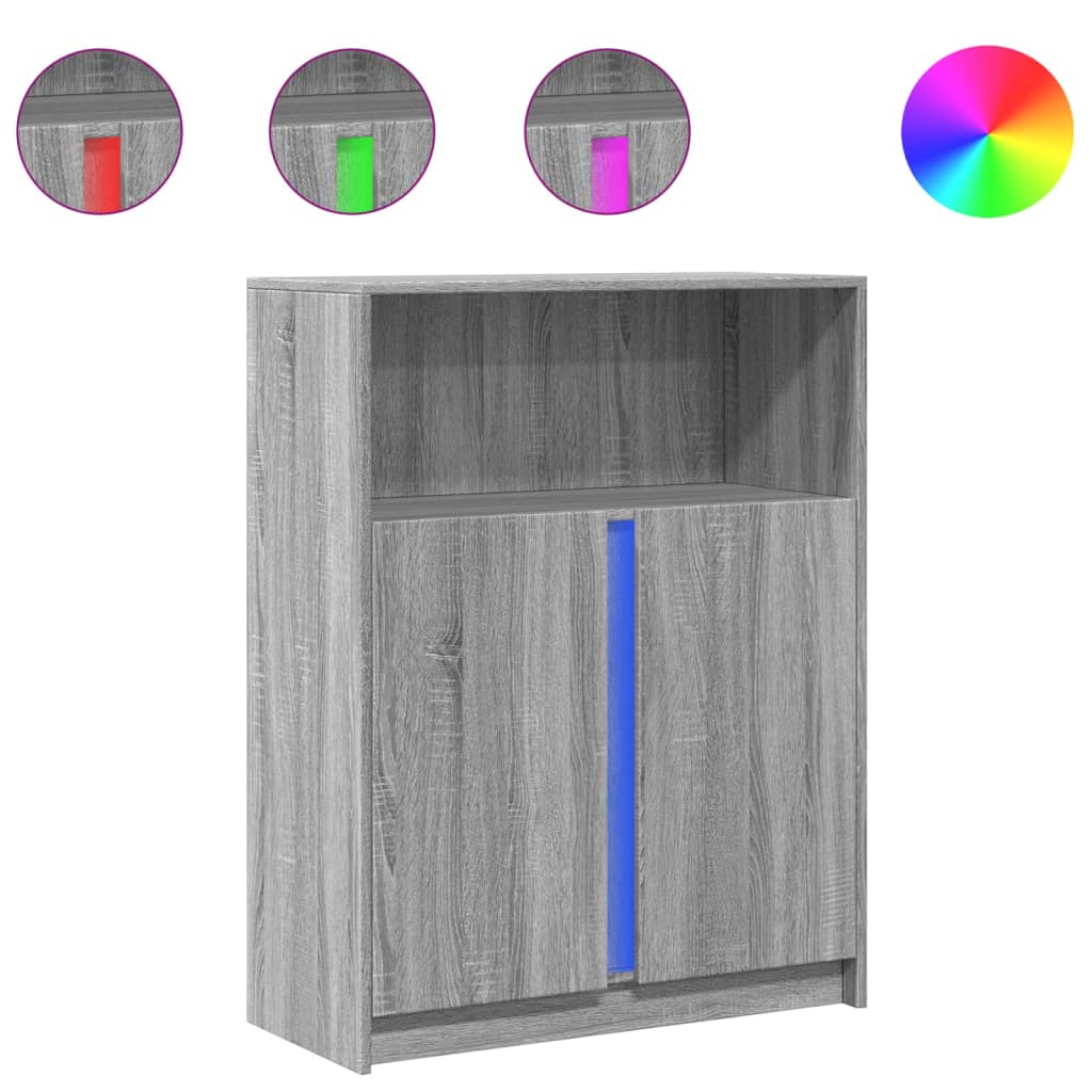 Ντουλάπι με Φώτα LED Γκρι Sonoma 77x34x100εκ Επεξεργασμένο Ξύλο - Pakobazaar