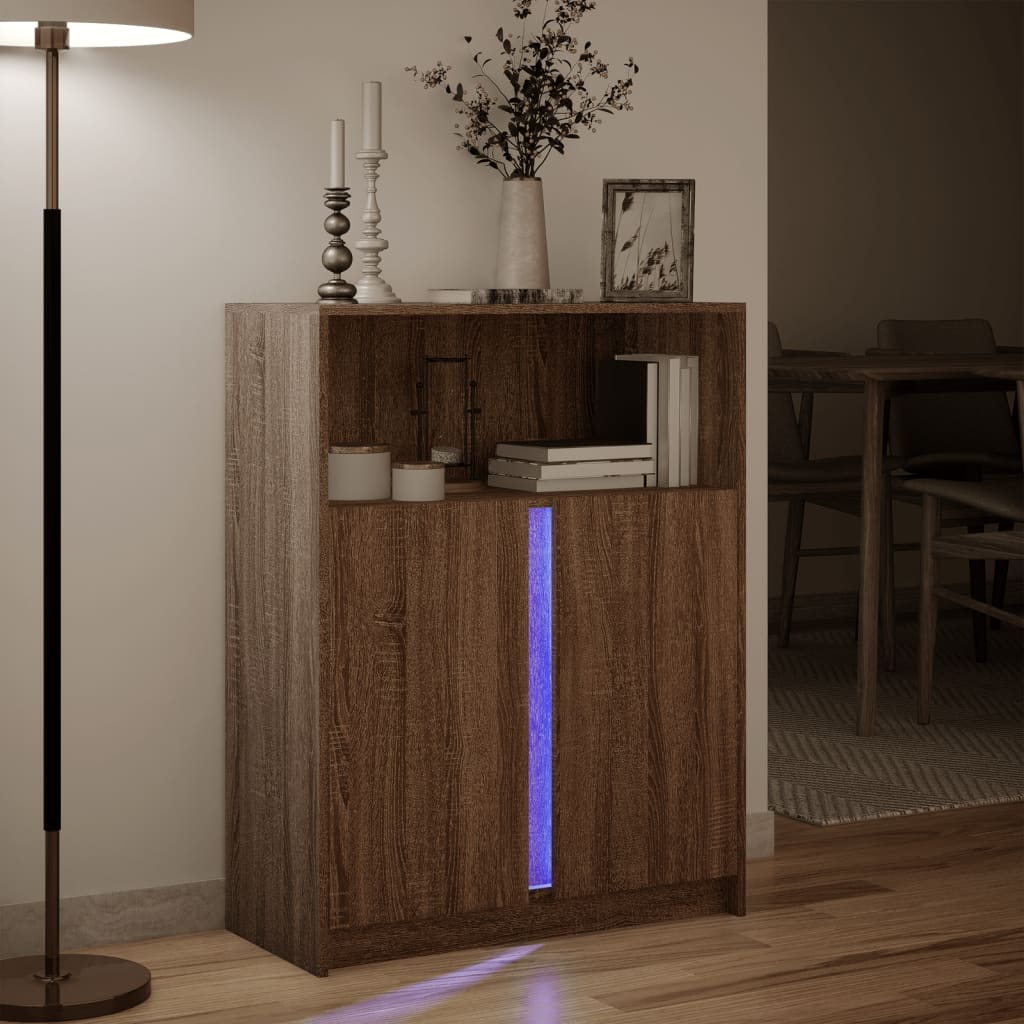 Ντουλάπι με Φώτα LED Καφέ Δρυς 77x34x100 εκ. Επεξεργασμένο Ξύλο