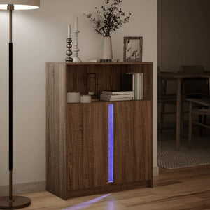 Ντουλάπι με Φώτα LED Καφέ Δρυς 77x34x100 εκ. Επεξεργασμένο Ξύλο