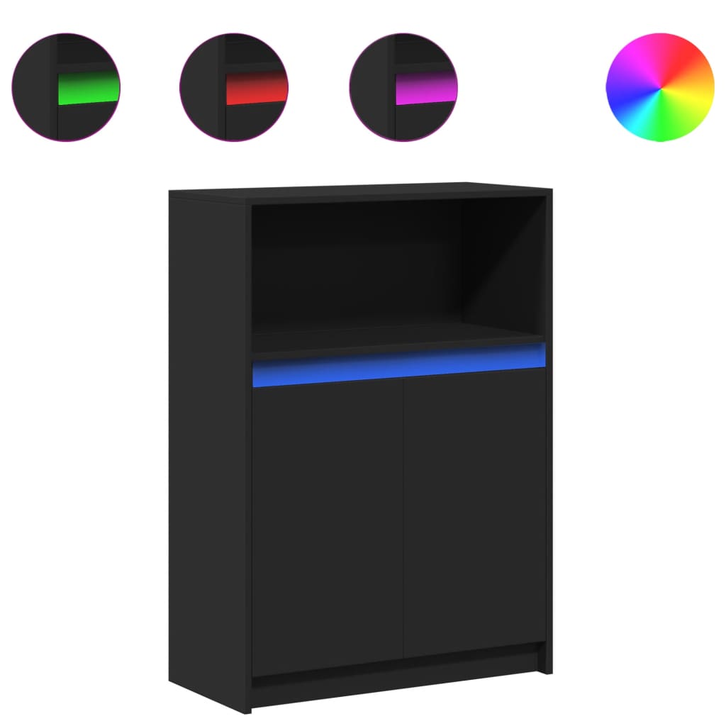 Ντουλάπι με Φώτα LED Μαύρη 72x34x100 εκ. Επεξεργασμένο Ξύλο