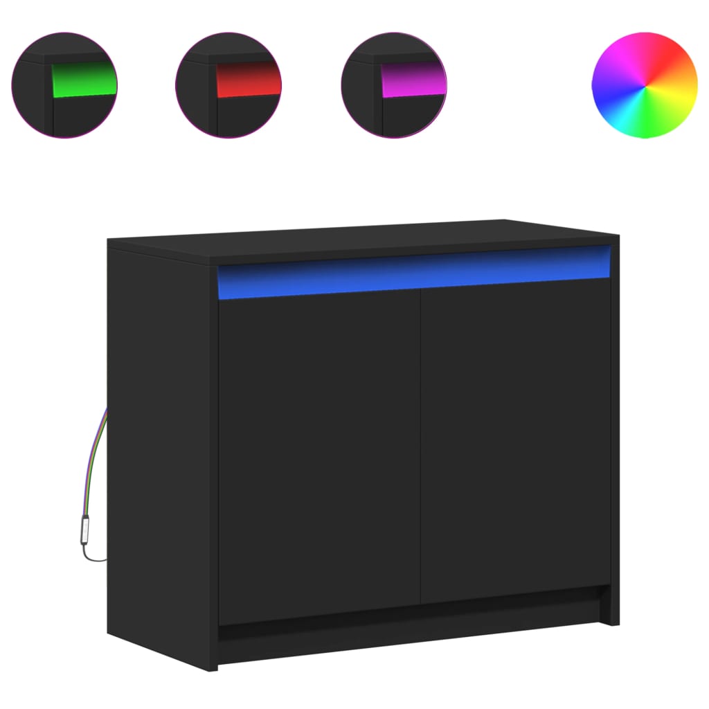 Ντουλάπι με Φώτα LED Μαύρη 72x34x61 εκ. Επεξεργασμένο Ξύλο
