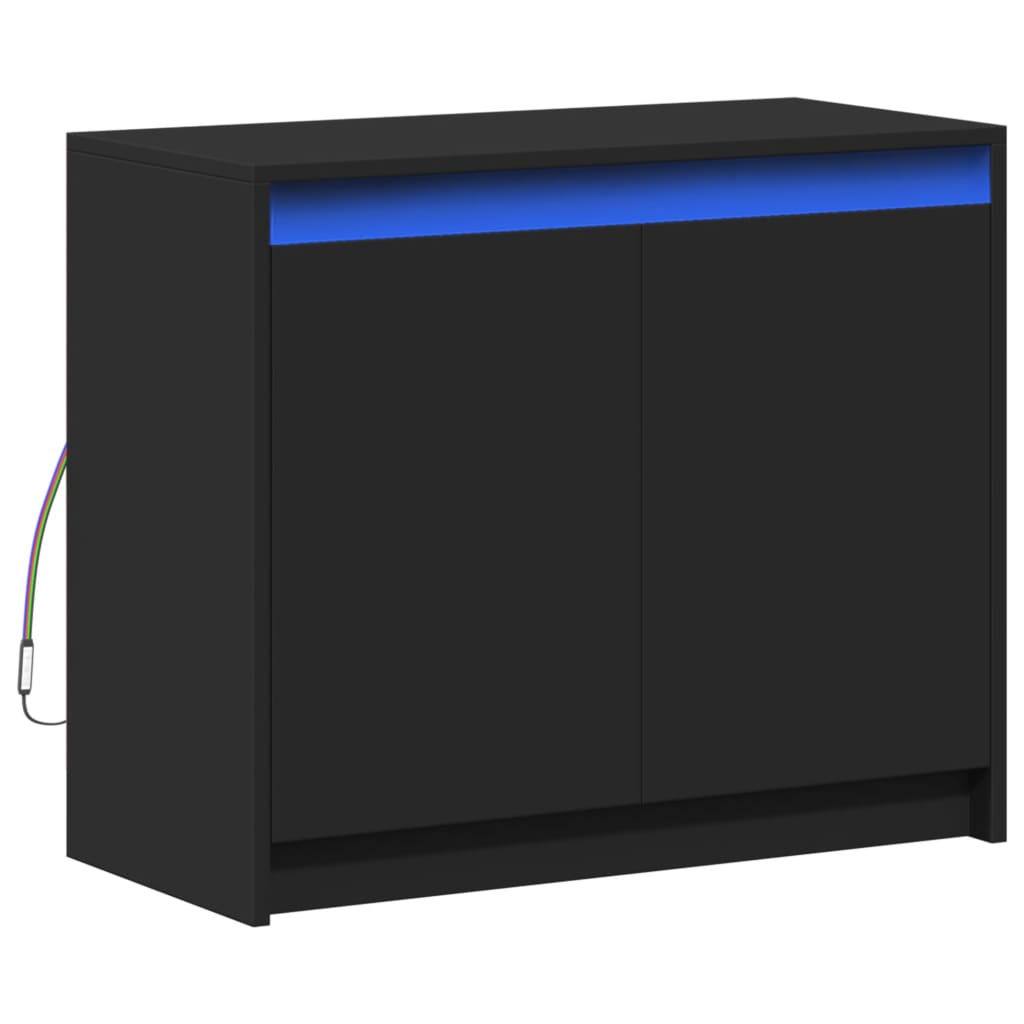 Ντουλάπι με Φώτα LED Μαύρη 72x34x61 εκ. Επεξεργασμένο Ξύλο