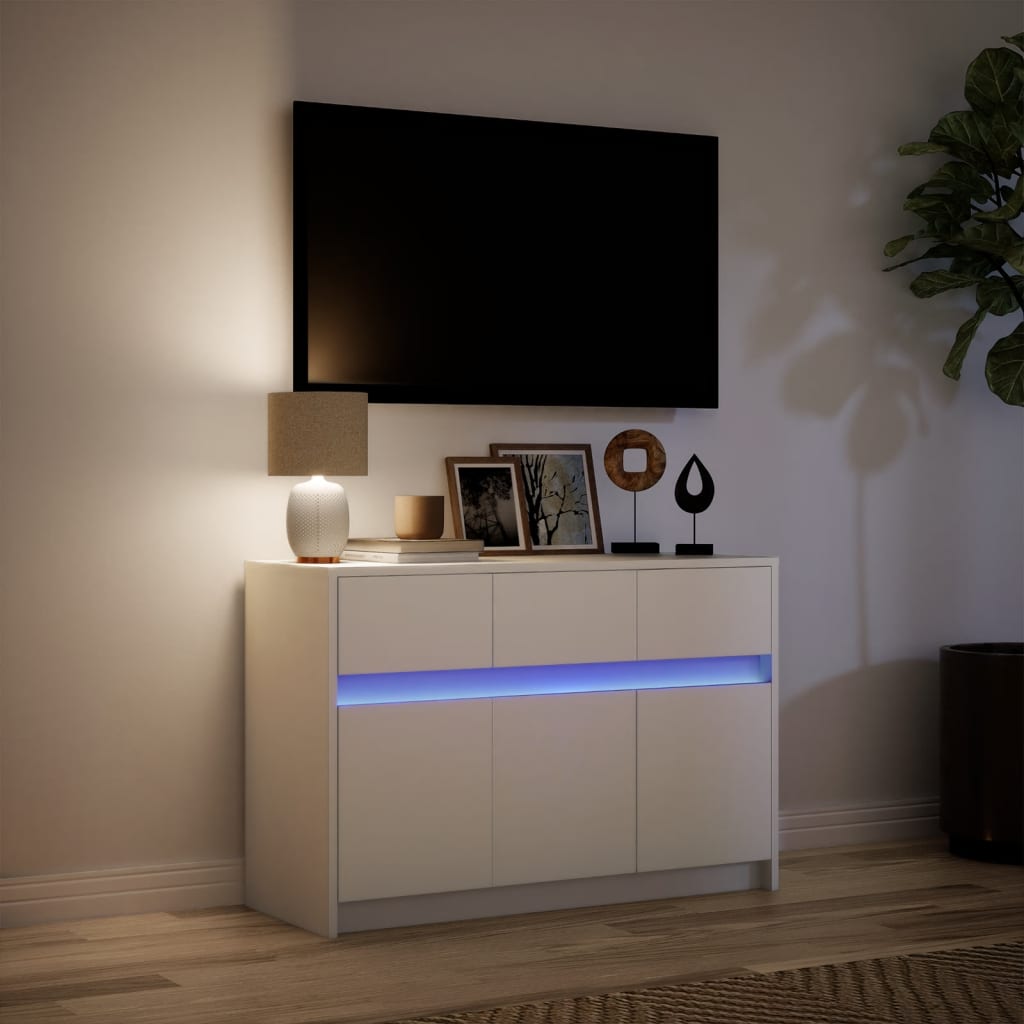 Έπιπλο Τηλεόρασης με LED Λευκό 91x34x61 εκ. από Επεξ. Ξύλο - Pakobazaar