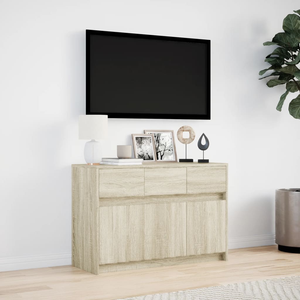 Έπιπλο Τηλεόρασης με LED Sonoma Δρυς 91x34x61 εκ. Επεξ. Ξύλο - Pakobazaar