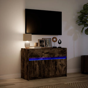 Έπιπλο Τηλεόρασης με LED Καπνιστή Δρυς 91x34x61 εκ. Επεξ. Ξύλο - Pakobazaar