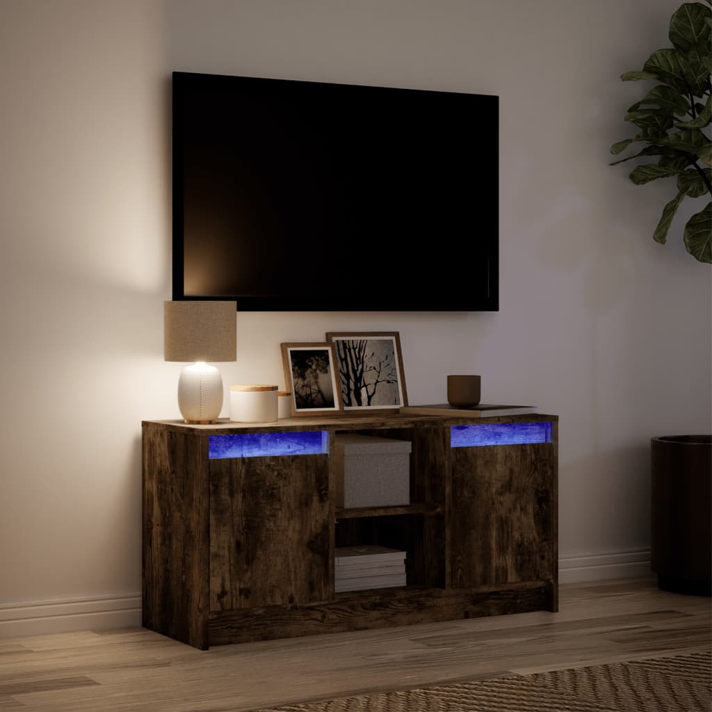 Έπιπλο Τηλεόρασης με LED Καπνιστή Δρυς 100x34x50 εκ. Επεξ. Ξύλο - Pakobazaar