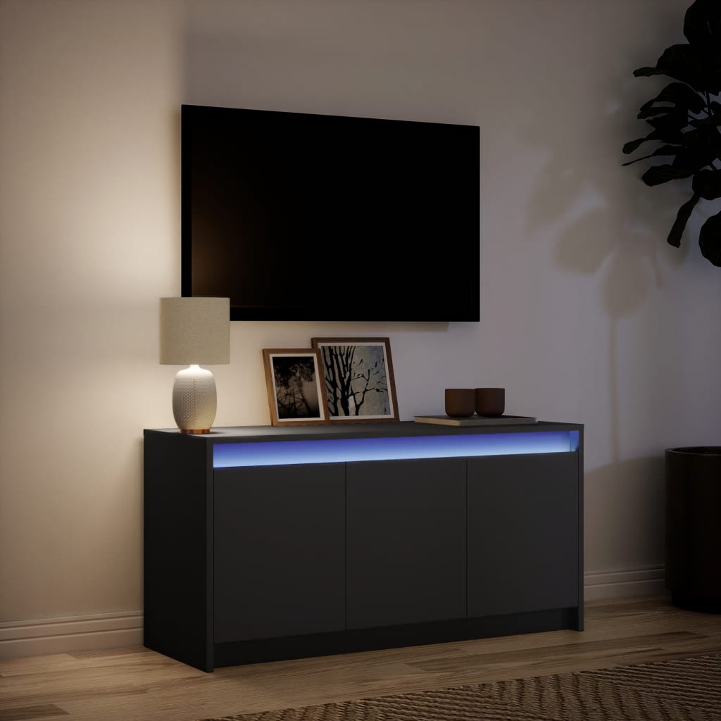 Έπιπλο Τηλεόρασης με LED Μαύρο 100x34x50 εκ. από Επεξ. Ξύλο