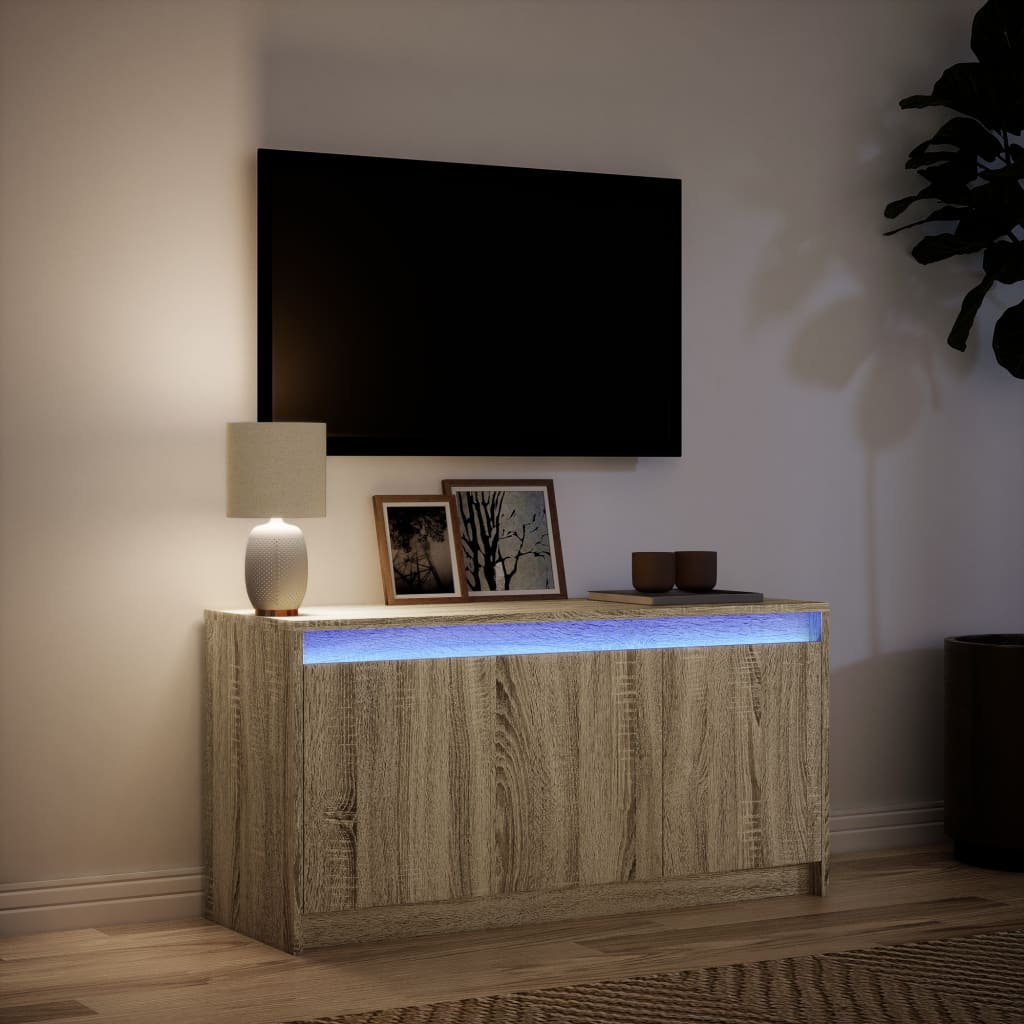 Έπιπλο Τηλεόρασης με LED Sonoma Δρυς 100x34x50 εκ. Επεξ. Ξύλο - Pakobazaar