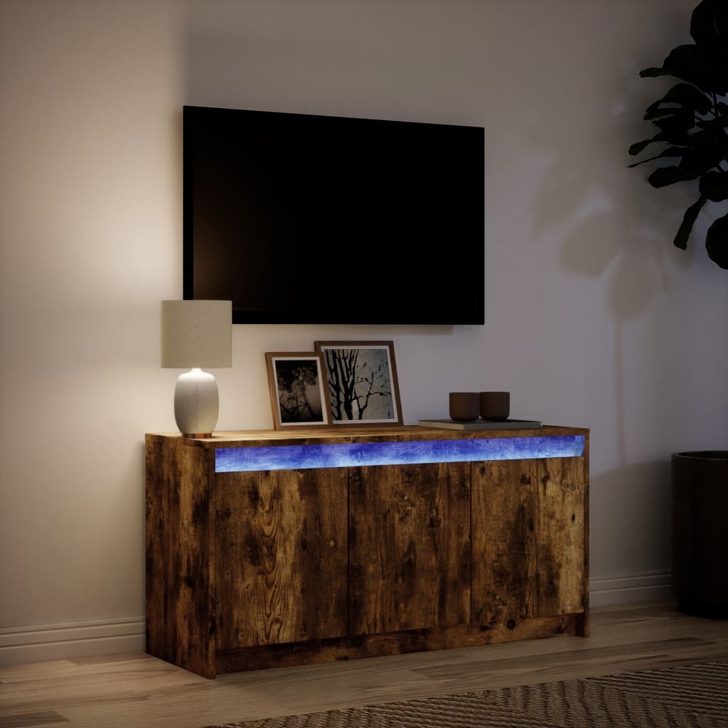 Έπιπλο Τηλεόρασης με LED Καπνιστή Δρυς 100x34x50 εκ. Επεξ. Ξύλο - Pakobazaar