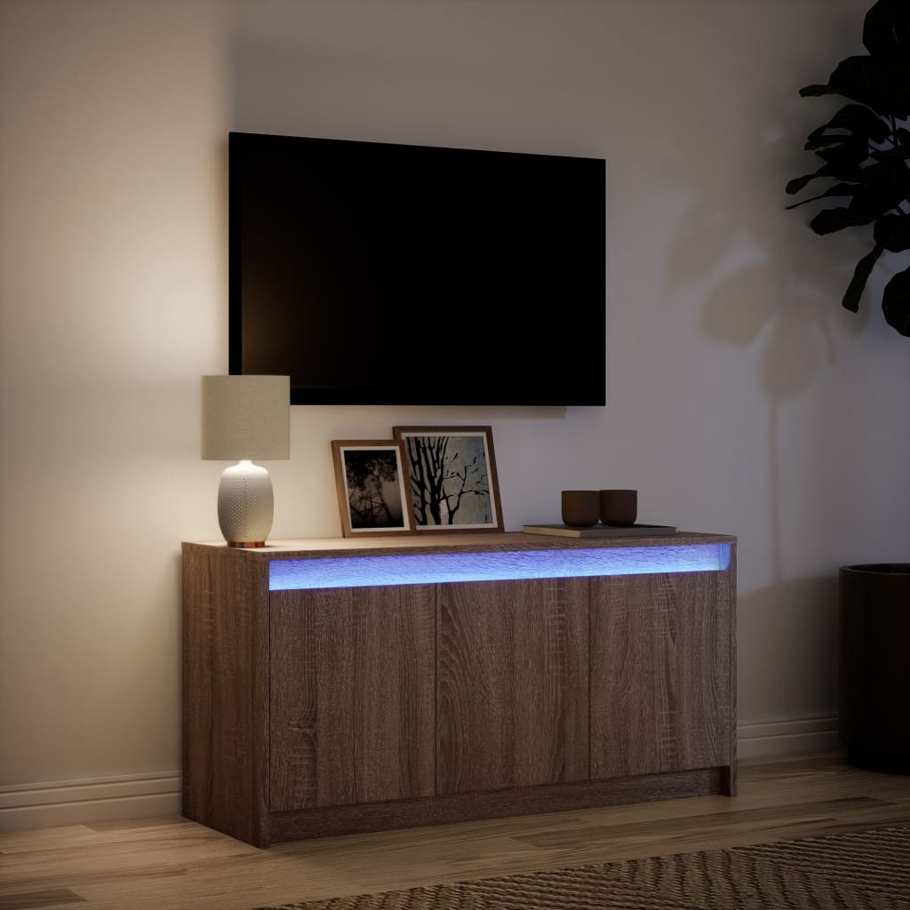 Έπιπλο Τηλεόρασης με LED Καφέ Δρυς 100x34x50 εκ. από Επεξ. Ξύλο