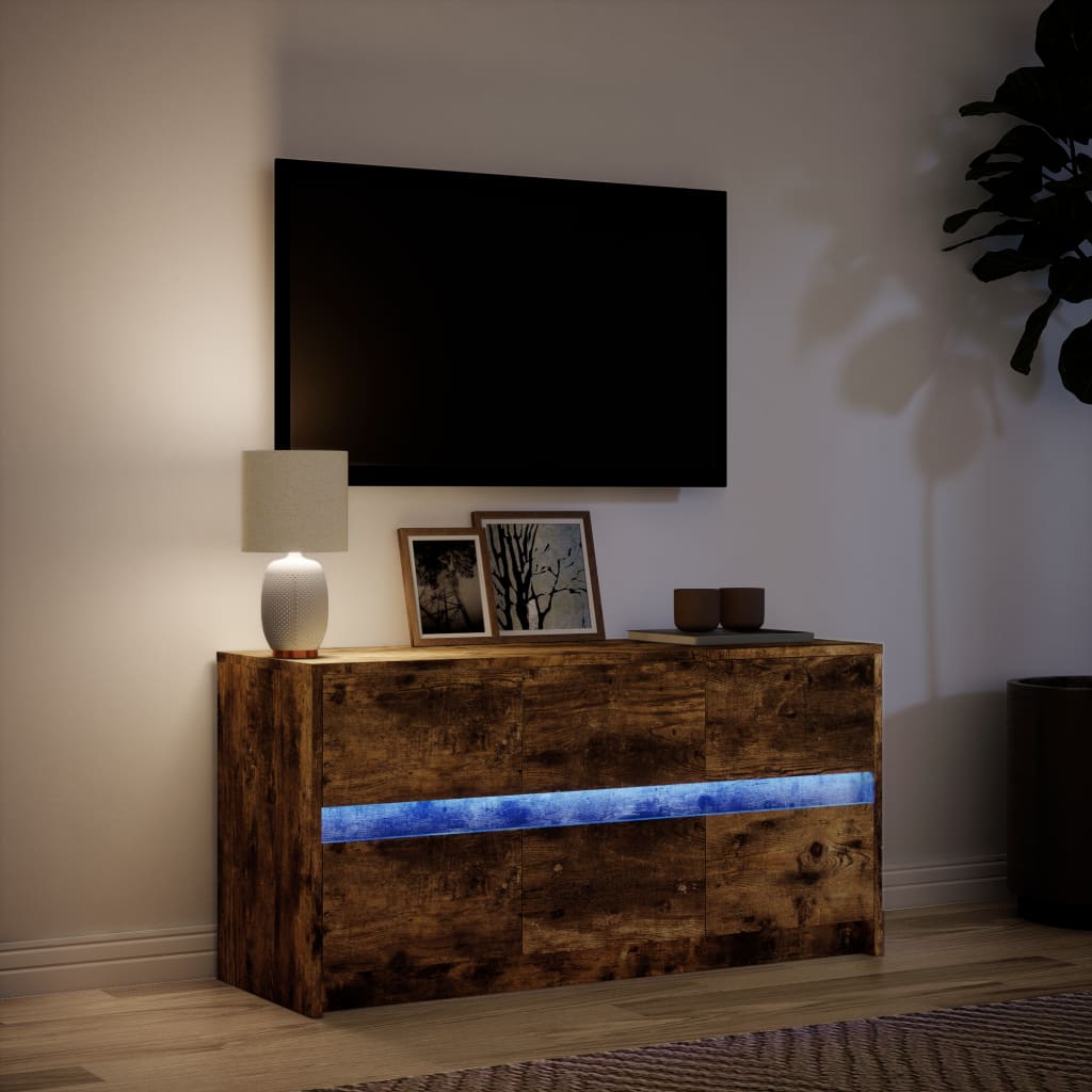Έπιπλο Τηλεόρασης με LED Καπνιστή Δρυς 100x34x50 εκ. Επεξ. Ξύλο - Pakobazaar