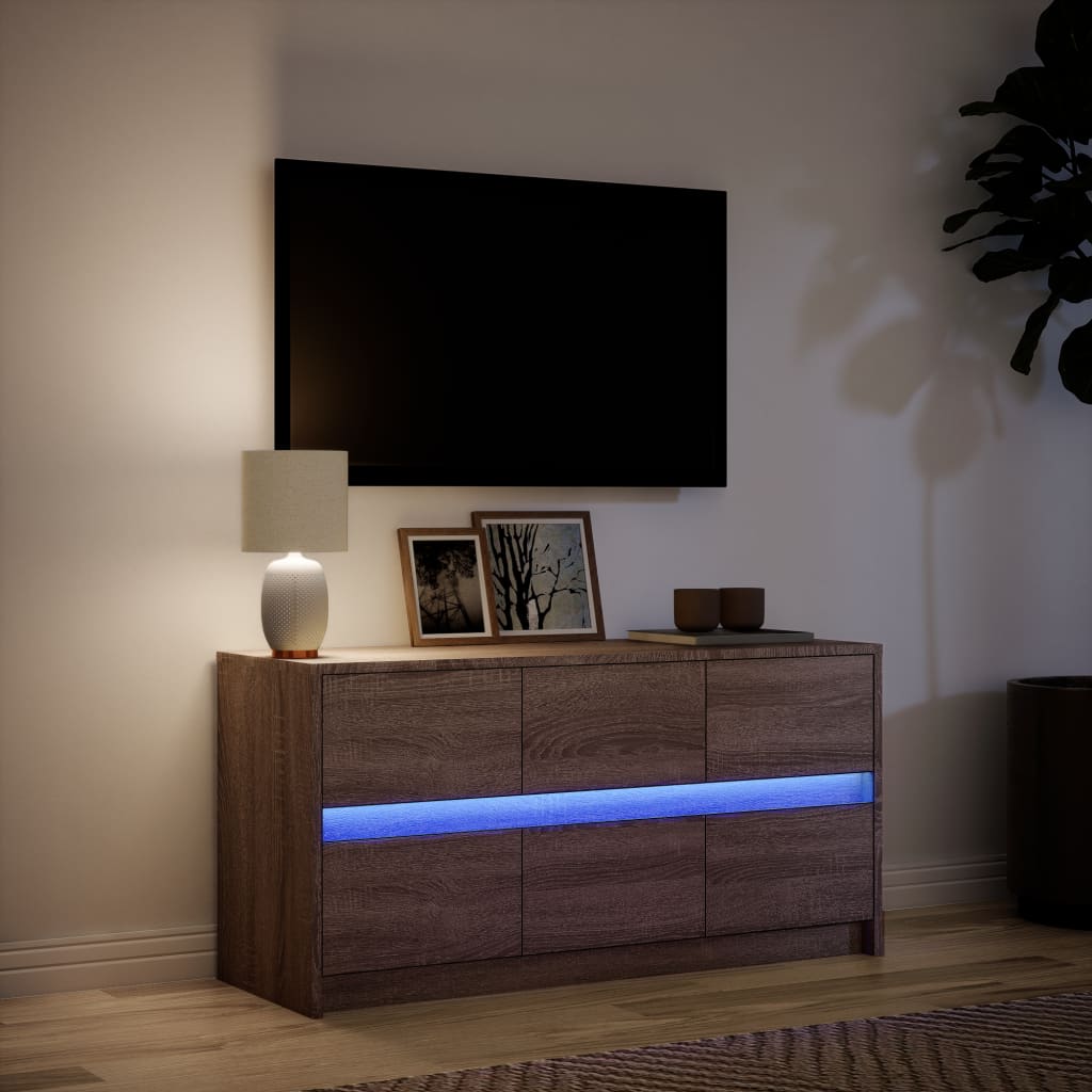 Έπιπλο Τηλεόρασης με LED Καφέ Δρυς 100x34x50 εκ. από Επεξ. Ξύλο - Pakobazaar