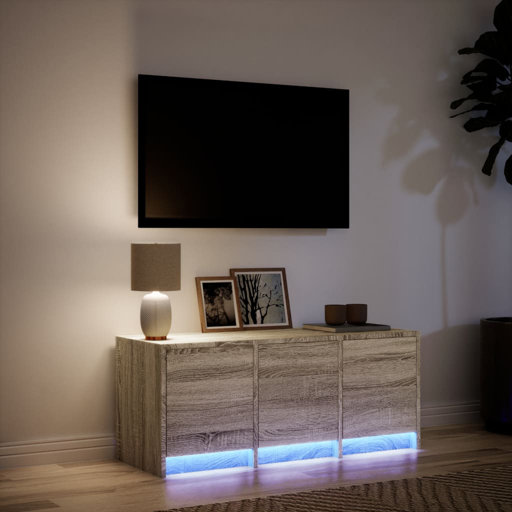 Έπιπλο Τηλεόρασης με LED Sonoma Δρυς 97x34x40 εκ. Επεξ. Ξύλο - Pakobazaar