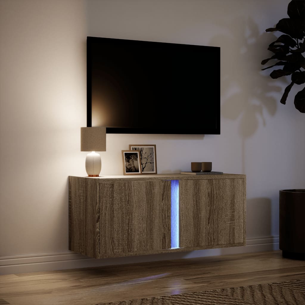 Έπιπλο Τοίχου Τηλεόρασης με LED Sonoma Δρυς 80x31x35 εκ.