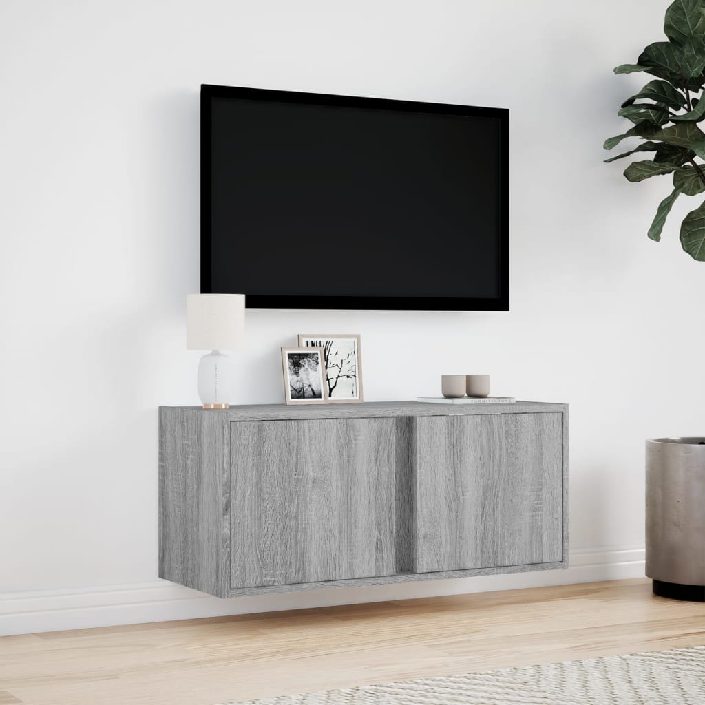 Έπιπλο Τοίχου Τηλεόρασης με LED Γκρι Sonoma 80x31x35 εκ. - Pakobazaar
