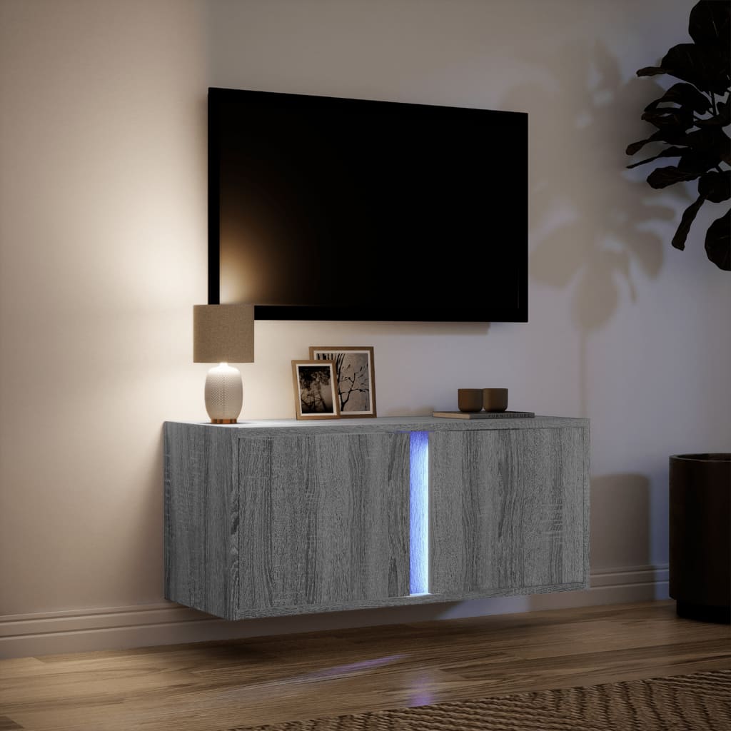 Έπιπλο Τοίχου Τηλεόρασης με LED Γκρι Sonoma 80x31x35 εκ. - Pakobazaar