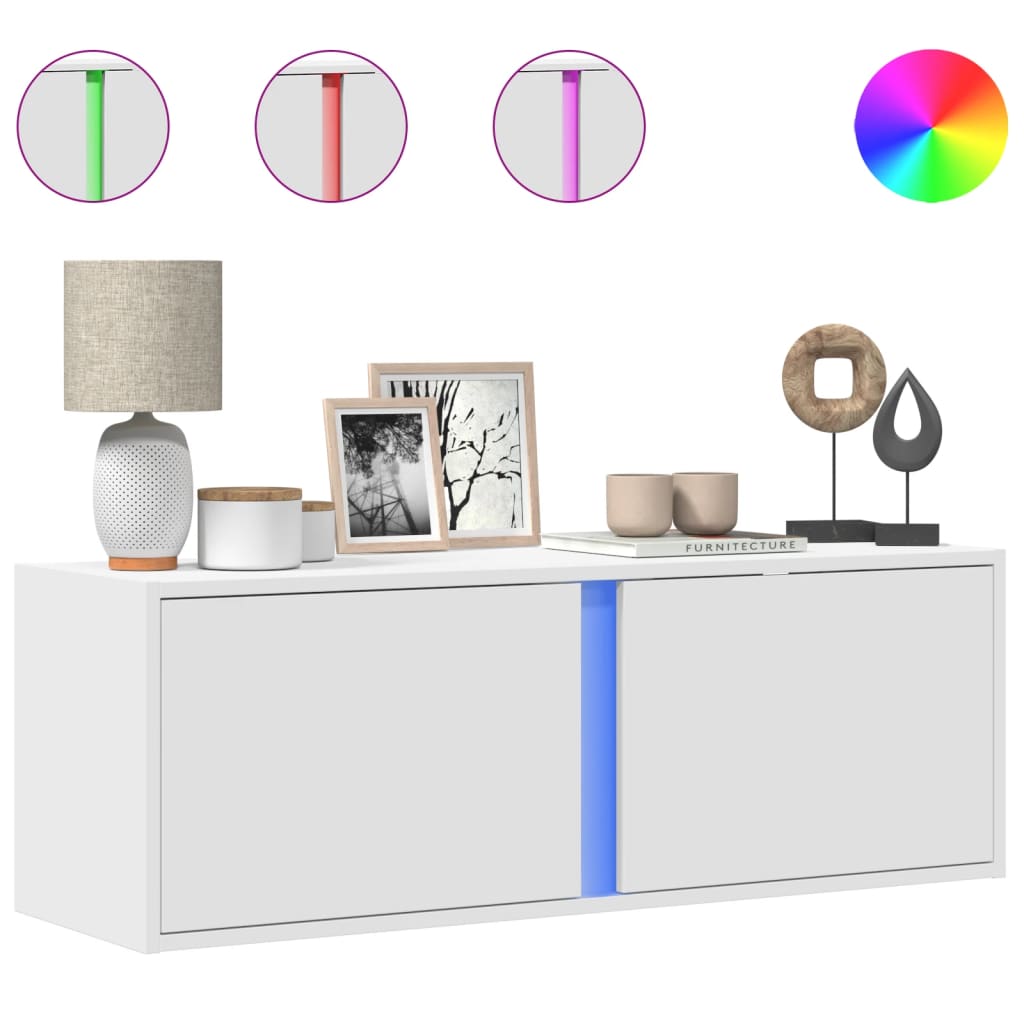 Έπιπλο Τοίχου Τηλεόρασης με LED Λευκό 100x31x35 εκ. - Pakobazaar