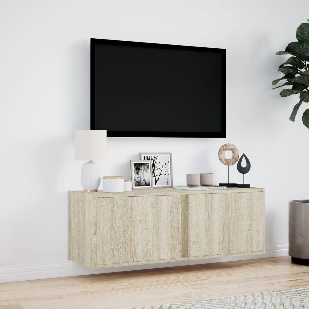 Έπιπλο Τοίχου Τηλεόρασης με LED Sonoma Δρυς 100x31x35 εκ. - Pakobazaar