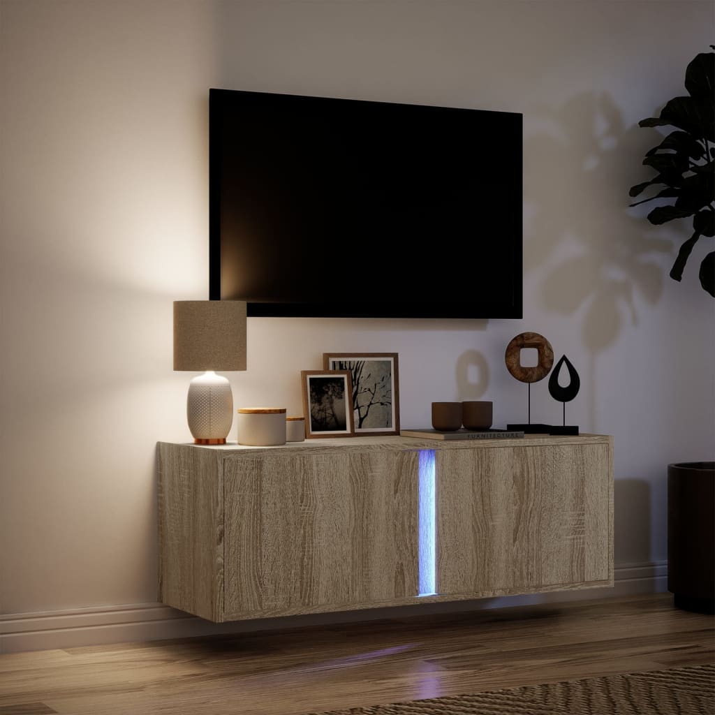 Έπιπλο Τοίχου Τηλεόρασης με LED Sonoma Δρυς 100x31x35 εκ. - Pakobazaar