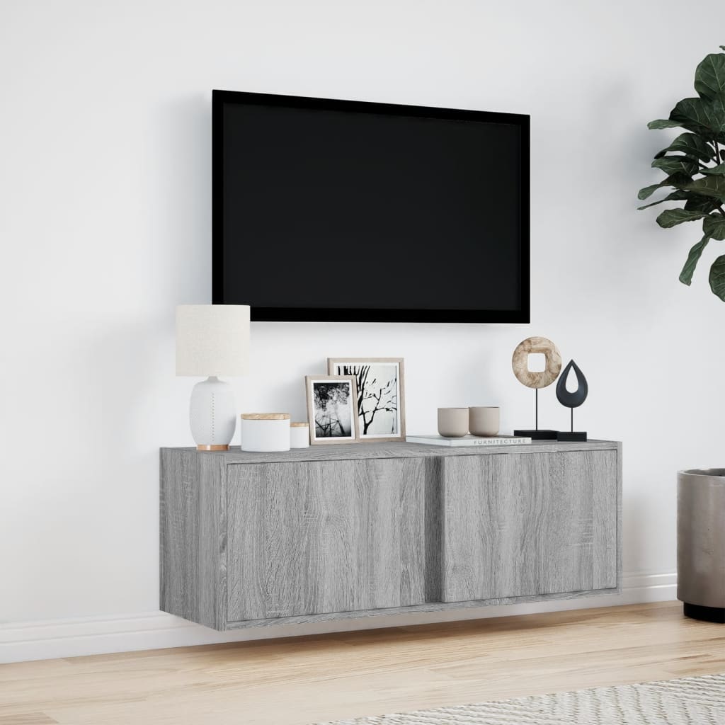 Έπιπλο Τοίχου Τηλεόρασης με LED Γκρι Sonoma 100x31x35 εκ. - Pakobazaar