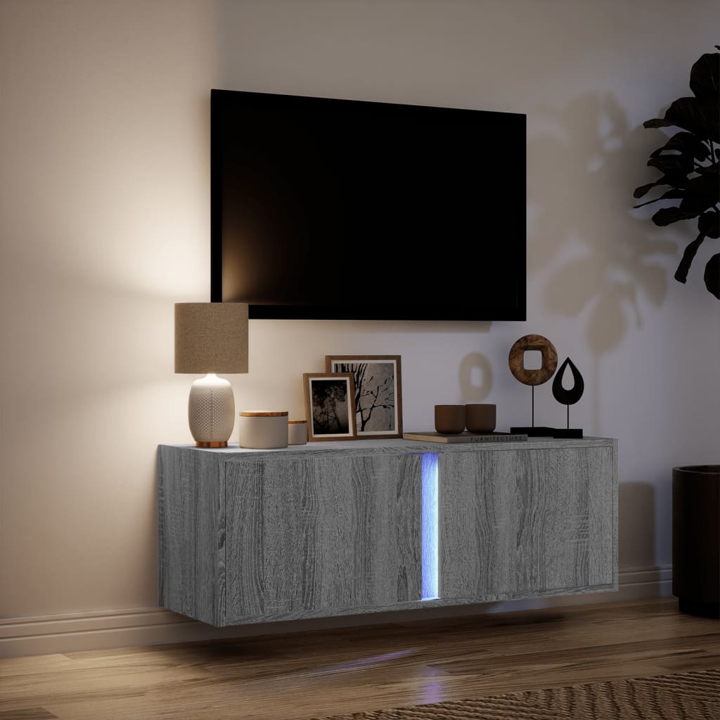 Έπιπλο Τοίχου Τηλεόρασης με LED Γκρι Sonoma 100x31x35 εκ. - Pakobazaar