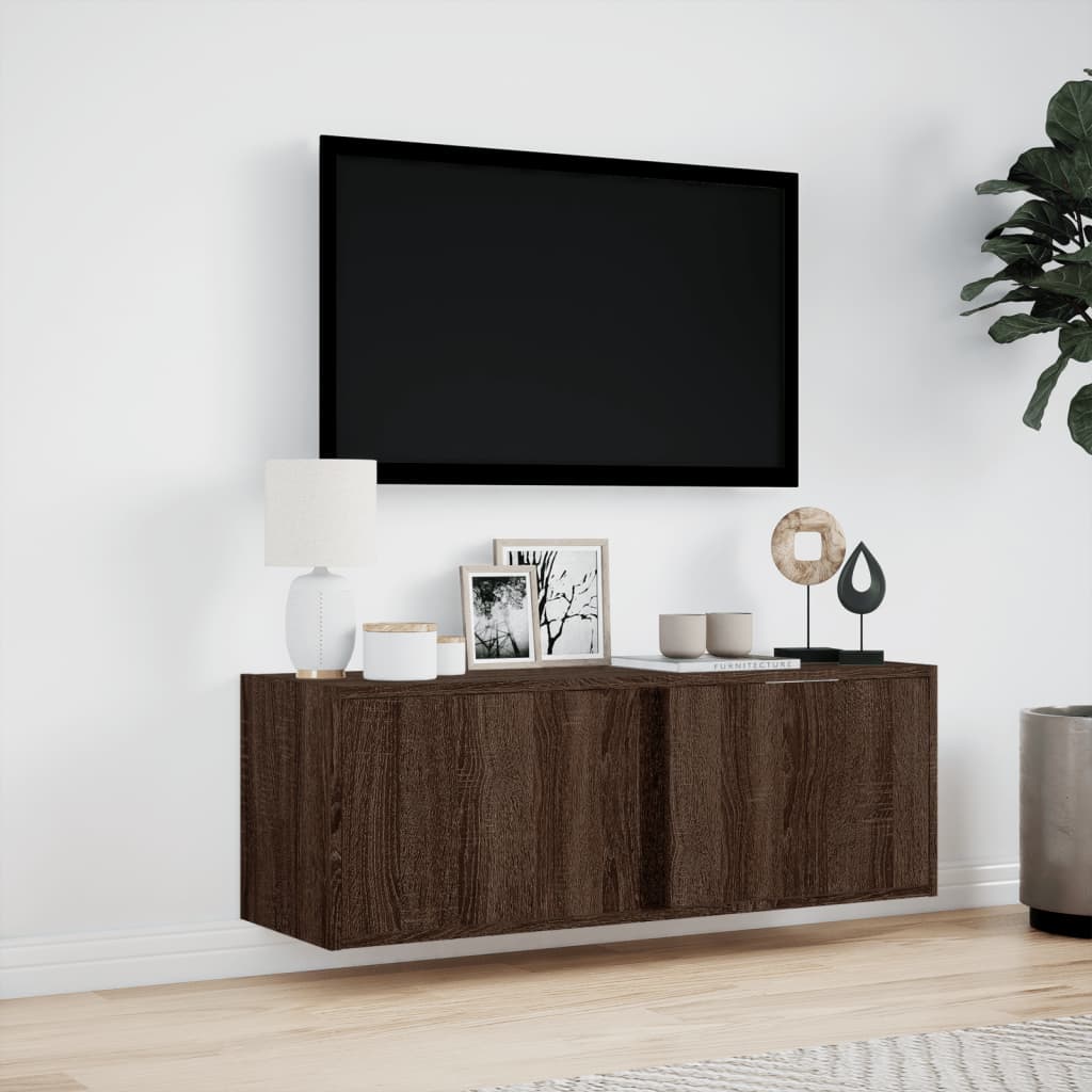 Έπιπλο Τοίχου Τηλεόρασης με LED Καφέ Δρυς 100x31x35 εκ.