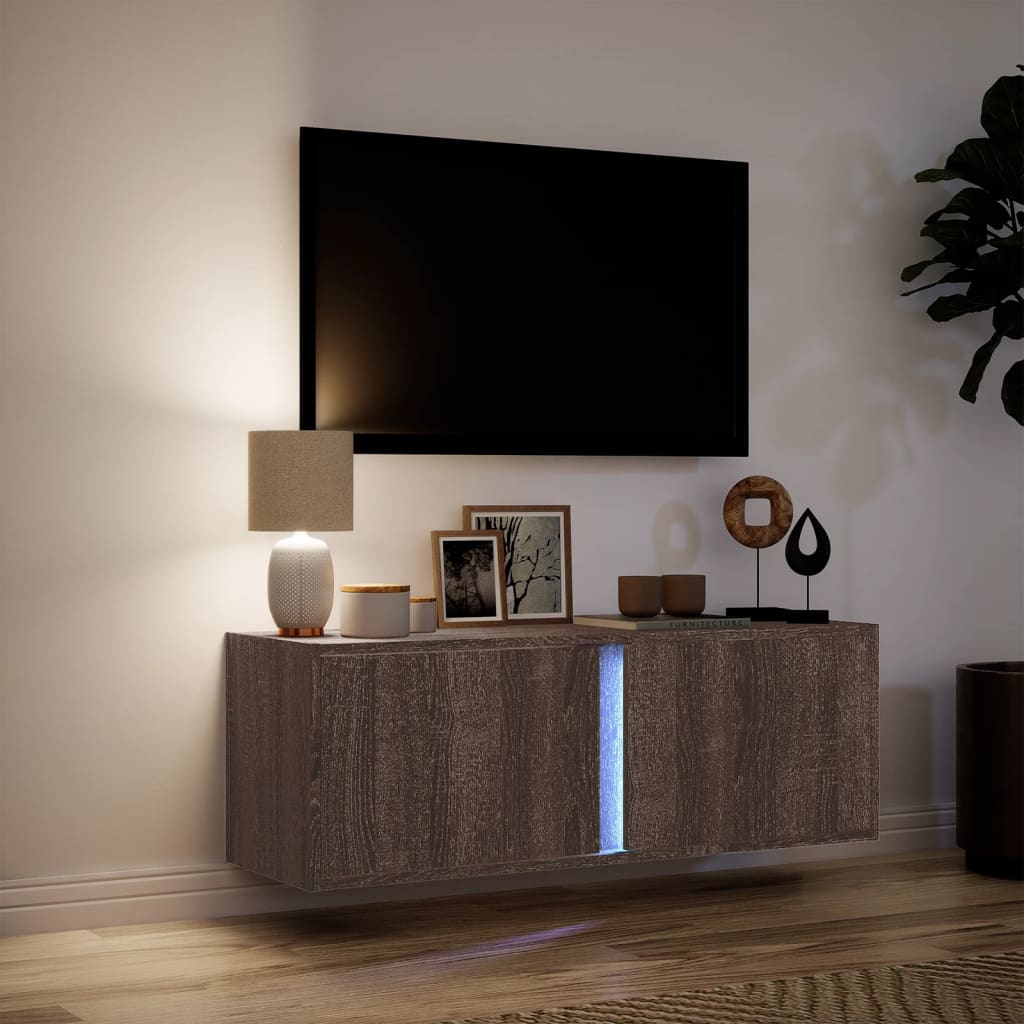 Έπιπλο Τοίχου Τηλεόρασης με LED Καφέ Δρυς 100x31x35 εκ.