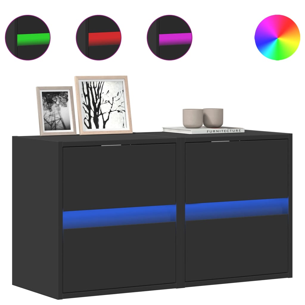 Έπιπλα Τοίχου Τηλεόρασης με LED 2 Τεμ. Μαύρα 41x31x45 εκ. - Pakobazaar