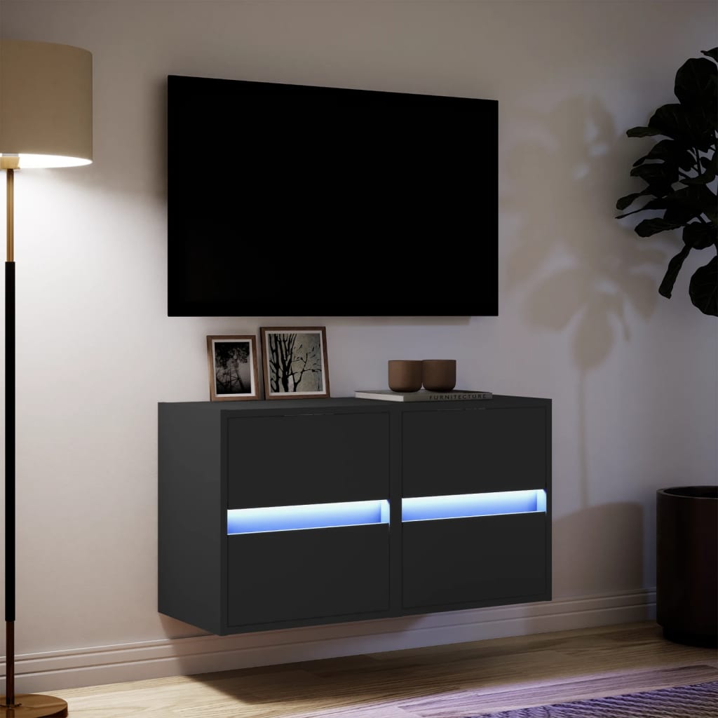 Έπιπλα Τοίχου Τηλεόρασης με LED 2 Τεμ. Μαύρα 41x31x45 εκ. - Pakobazaar