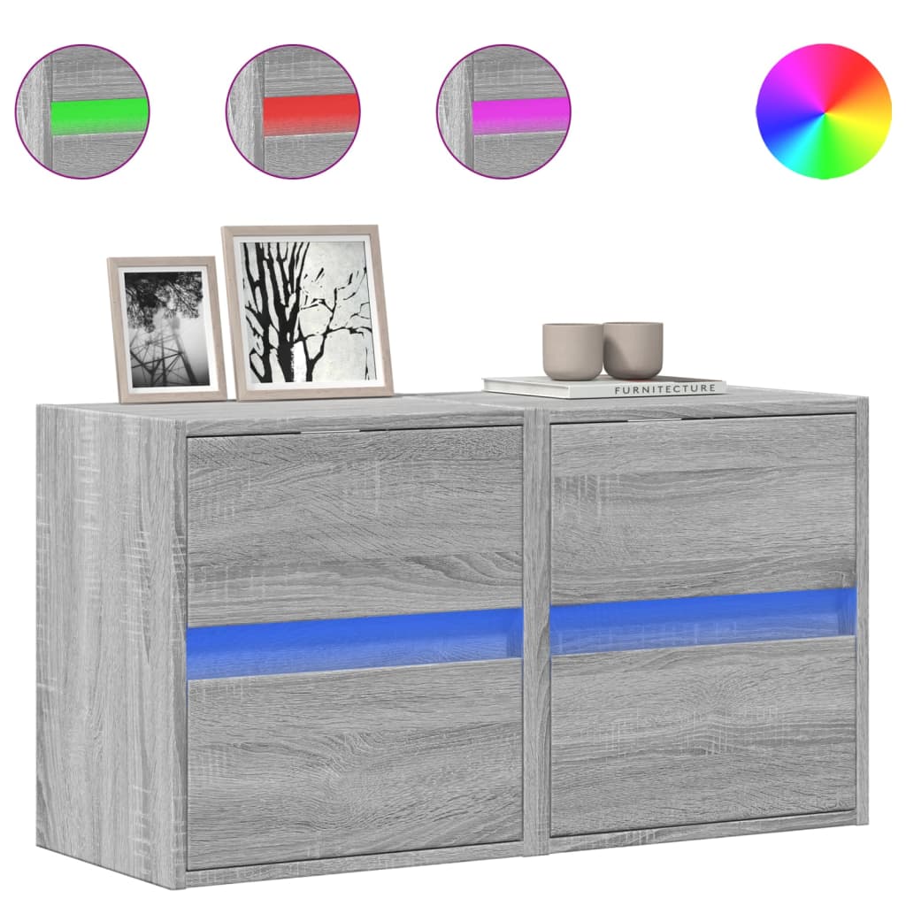 Έπιπλα Τοίχου Τηλ. με LED 2 Τεμ. Γκρι Sonoma 41x31x45 εκ.