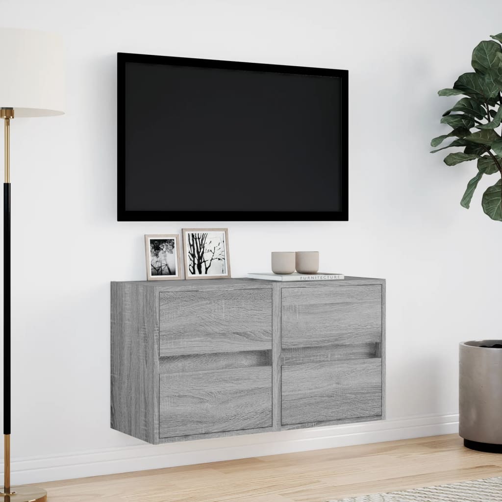 Έπιπλα Τοίχου Τηλ. με LED 2 Τεμ. Γκρι Sonoma 41x31x45 εκ.