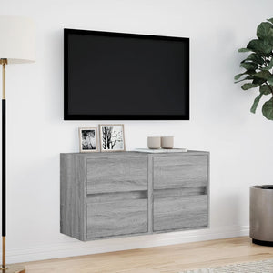 Έπιπλα Τοίχου Τηλ. με LED 2 Τεμ. Γκρι Sonoma 41x31x45 εκ.